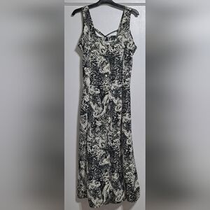 Cheeta Print Kosi Bali Elegant Black &  White Sleeveless Midi Dress Lace Up Back